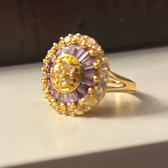 Jewelry - Gold-Tone Purple Halo Cocktail Ring
